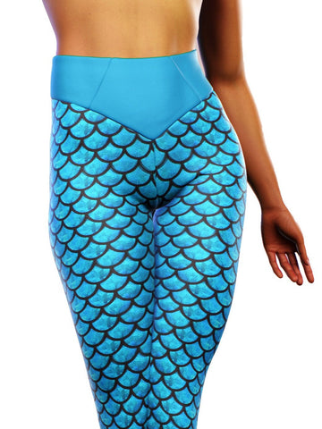 Blue Mermaid Yoga Pants-High waisted leggings-bootysculpted